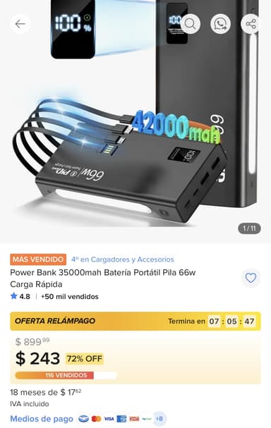 Mercado Libre: Power Bank 35000mah Batería Portátil Pila 66w Carga Rápida - Mercado Libre