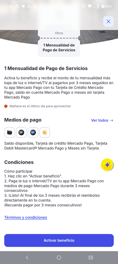 Mercado Pago: Reembolso de 1 mensualidad de pago de servicios - Mercado Pago