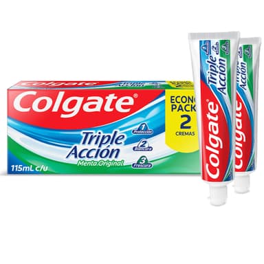 Amazon: Colgate Pasta Dental Triple Acción Menta Original 2 x 115 ($32 c/u comprando 3 + Planea y Ahorra) - Amazon