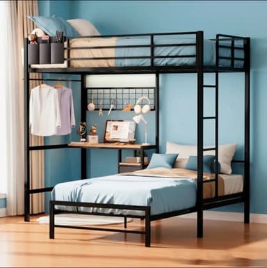 Mercado Libre: Litera Base Cama Individual Con Escritorio, Luz Led/perchero Negro - Mercado Libre