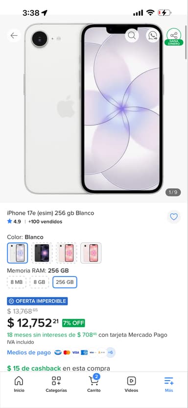 Mercado Libre: iPhone 17e (esim) 256gb Blanco - Mercado Libre