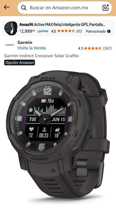 Amazon: Garmin Instinct Crossover Solar Grafito - Amazon
