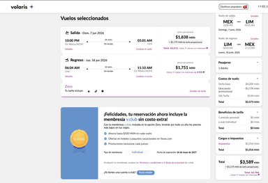 Volaris (AICM) - Vuelo a Lima Perú: Dom, 7 jun 2026 a Jue, 18 jun 2026 - Volaris