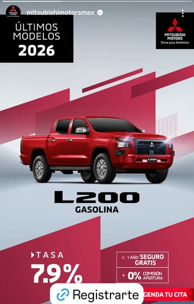 Mitsubishi Motors: Mitsubishi L200 2026 gasolina: tasa 7.9% + 1 año de seguro GRATIS - Mitsubishi Motors