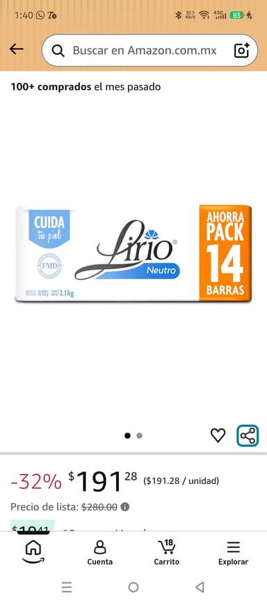 Amazon: Jabón neutro Lirio, 14 pz de 150g - Amazon