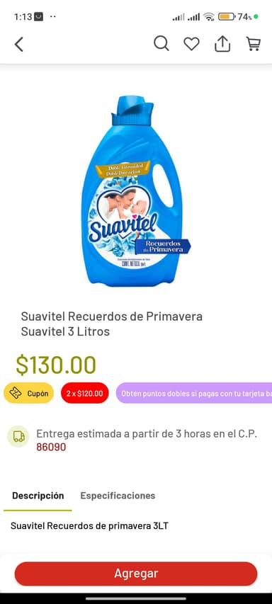 Soriana: suavitel memoria recuerdo de primavera de 3lts a 2x120 - Soriana