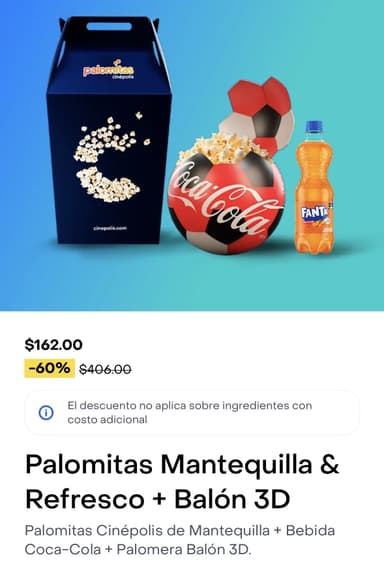Rappi: Palomera Balon 3D + Palomitas mantequilla + Refresco - Rappi