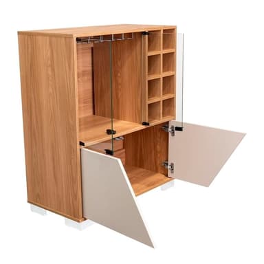 Walmart: Mueble Bar con Portacopas y Cava RTA para 8 Botellas Color Madera y Blanco - Walmart