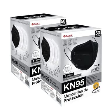 Amazon: Best Trading 100 Cubrebocas Negros KN95, Protección Certificada, 5 Capas, con Ajustador Nasal Oculto (planea y ahorra) - Amazon