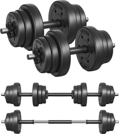 Amazon: SONGMICS Juego de Mancuernas 2 en 1, Mancuernas Ajustables de 20 kg, con Barra Adicional, Gimnasio de Casa, Negro Tinta - Amazon