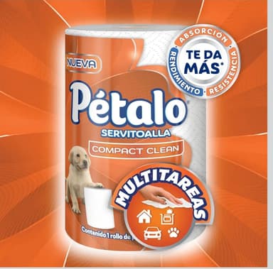 Amazon: $12 comprando 10pz || Pétalo Compact Clean, Servitoalla, 1 Rollo con 200 Hojas, Multitareas - Amazon