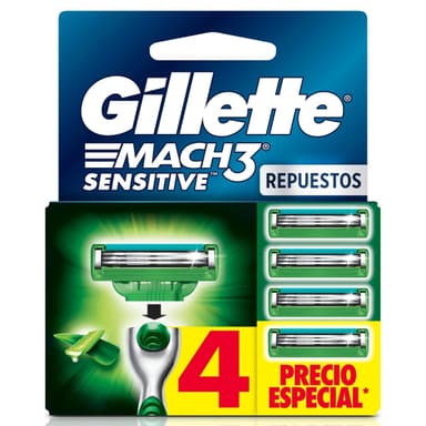 Amazon: GILLETTE Mach3 Sensitive, Rastrillo para Afeitar Reutilizable, 4 Cartuchos(con Planea y Ahorra) - Amazon