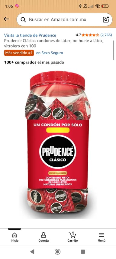 Amazon: Prudence Clásico condones de látex, no huele a látex, vitrolero con 100 | Planea y Ahorra - Amazon