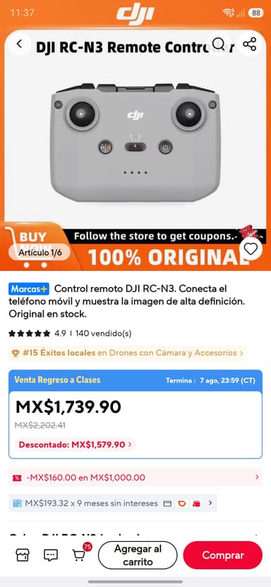 AliExpress: Control remoto DJI RC-N3 para Dron DJI NEO 2 DJI Mini 4 Pro DJI Mini 5 Pro DJI Flip para Dron - AliExpress