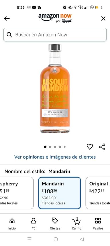 Amazon Now Vodka Absolut Mandarin $108 (Zona Corregidora, Querétaro) - Amazon
