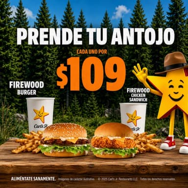 Carl's Jr: Combo Firewood Burger o Firewood Chicken Sandwich - Carl's Jr