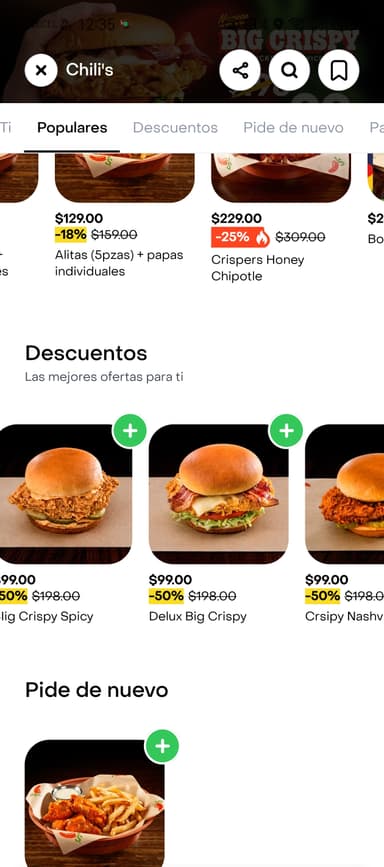 Chili's con descuentos de hasta 50% (rappi) y 67% (uber eats) - Chili's