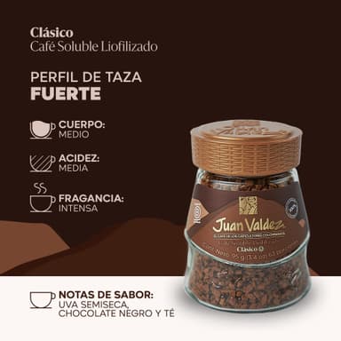 AMAZON: Juan Valdez | Café Premium con Micromolido, Soluble Liofilizado de Colombia, Sabor Clásico | Frasco de 95g (Planea y Ahorra) - Amazon