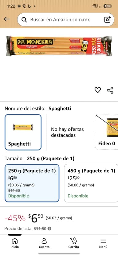Amazon: La Moderna, Spaghetti, Pasta, 250 Gramos - Amazon