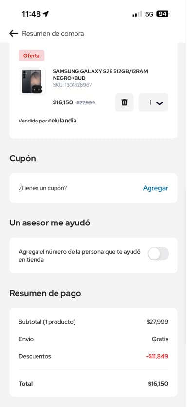 Elektra: Samsung Galaxy S26 512GB + Audifonos | pagando con Paypal y BBVA a MSI | Probable cupón $1,000 PayPal - Elektra