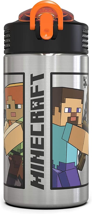 Amazon: Zak Designs Minecraft - Botella de agua de acero inoxidable con tapa de apertura con una sola mano y asa (440 ml, libre de BPA) - Amazon
