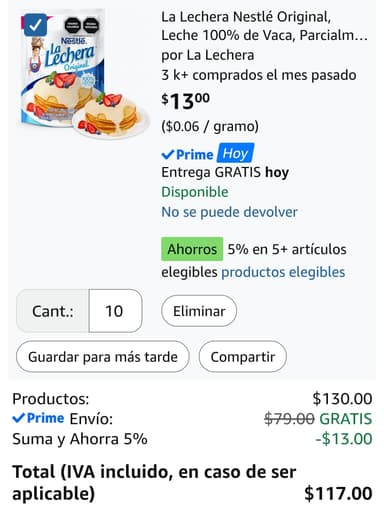 Amazon: $11 comprando 10 ||| La Lechera Nestlé Original - Amazon