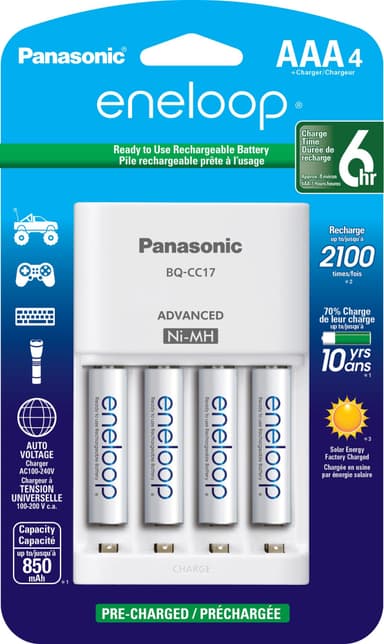 Amazon: Panasonic Eneloop Cargador de Batería Avanzado con 4 Baterías Recargables AAA - Amazon