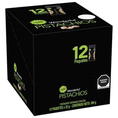 Amazon: Wonderful Pistachios, Pistaches Tostados Con Sal, 32g, Paquete de 12 Bolsas, Snack - Amazon