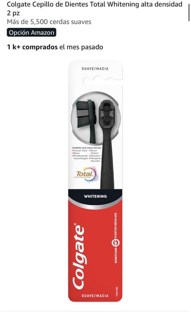 Amazon: Cepillo Colgate Total Whitening 2 pz quda en $36.66 C/U comprando 3 y en 33.91 C/U comprando 6 - Amazon