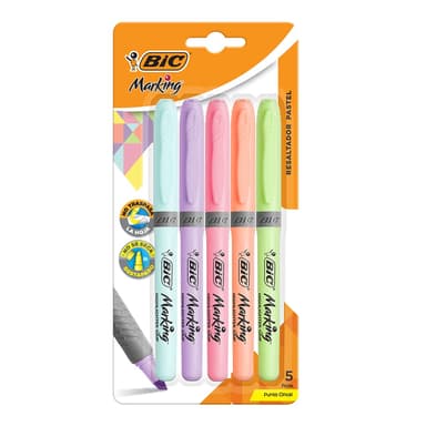 Amazon: BIC, Marcatextos con Grip, Subraya Todo, Punta Cincel, Marking Pastel, Surtido de Colores, 5 piezas, 4 por el precio de 3 - Amazon