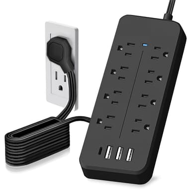 Amazon: FANDBO Regleta Multicontacto 12 en 1, 8 Salidas CA, 1 USB-C, Cable 1.5M | Enchufe Plano, Protección Contra Sobretensión de 900J - Amazon