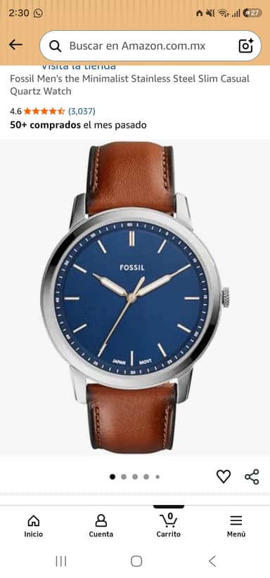 Amazon: Reloj Fossil Men's the Minimalist Stainless Steel Slim Casual Quartz Watch - Amazon