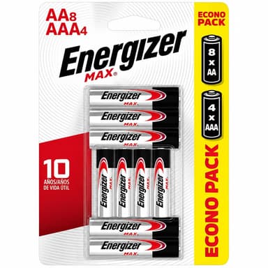 Amazon: Energizer - Pilas Alcalinas AA y AAA, MAX 12 Piezas, 8 Doble A y 4 Triple A - Amazon