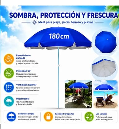 Mercado libre- Sjrohe (1.6m X 1.8m) Sombrilla De Playa Jardín, Sombrilla De Mesa De Jardín, Patio, Exterior, Camping, Uv Reforzada - Mercado Libre