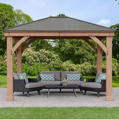Costco: Pérgola de Madera de 3.6 m x 3.06 m con Techo de Aluminio, Yardistry - Costco
