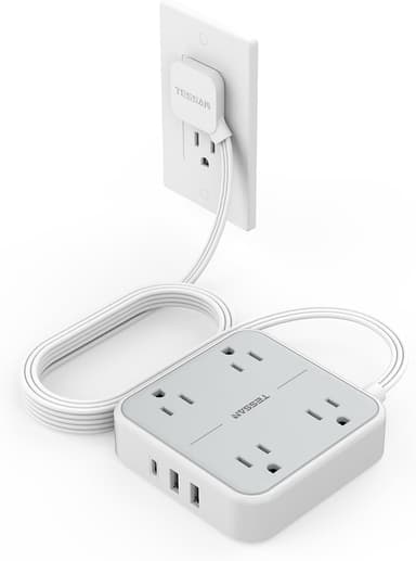 Amazon: TESSAN Regleta Multicontacto con 900J Supresor de Picos, 1.5M, Gris Extension Electrica Plana, 4 Salidas y 3 USB (1 USB C) - Amazon