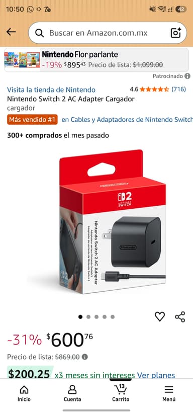 Amazon - Nintendo Switch 2 AC Adapter Cargador - Amazon
