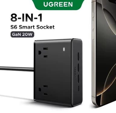 Aliexpress: UGREEN 8 en 1 regleta multicontacto 4 salidas de CA 3 USB-A 1 USB-C 1875W 15A 125V Protector contra sobretensiones - AliExpress