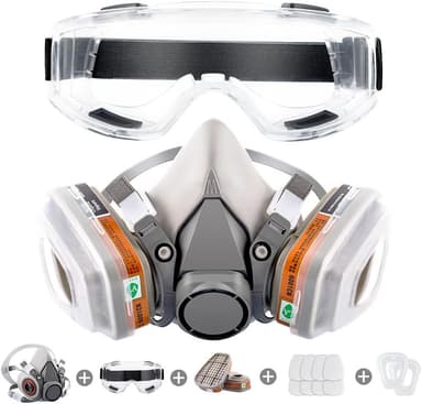 Amazon: Mascarilla Respiratoria Reutilizable con anteojos de seguridad y filtros, - Amazon