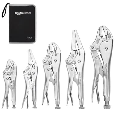 Amazon Basics Juego de 5 pinzas cortadoras de alambre y de sujeción CR-V con estuche , 2 rectas, 3 curvadas, 16.5 a 25.4 cm, plateado - Amazon
