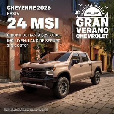 Bono de $330,000 MXN en Chevrolet Cheyenne 2026 (Doble Cabina) al financiar o 24 MSI + Seguro - Chevrolet