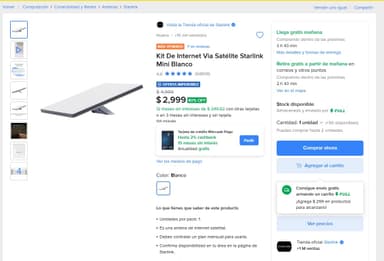Mercado Libre: Kit De Internet Via Satélite Starlink Mini Blanco - Mercado Libre