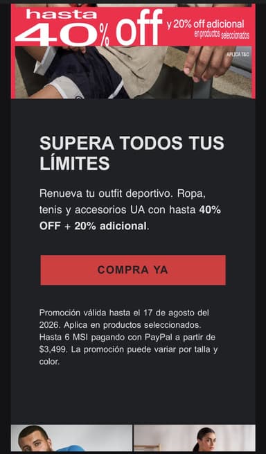Back to School + Hot Fashion 2026 en Under Armour 40% + 20% OFF en productos seleccionados - Under Armour
