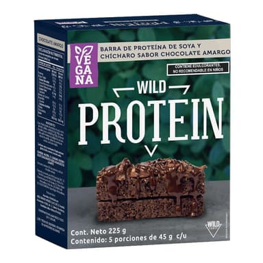AMAZON: Wild Protein Barras altas en proteína Vegana Chocolate Amargo Pack de 5 unidades 14 g de proteína, 45 g cada barra (Planea y Ahorra) - Amazon