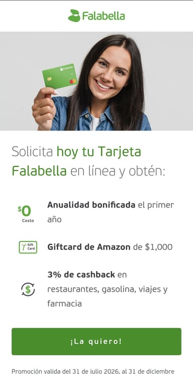 Falabella Soriana: Falabella: Gift Card de 1000 Pesos Amazon al tramitar tu tarjeta de crédito Falabella - Falabella Soriana