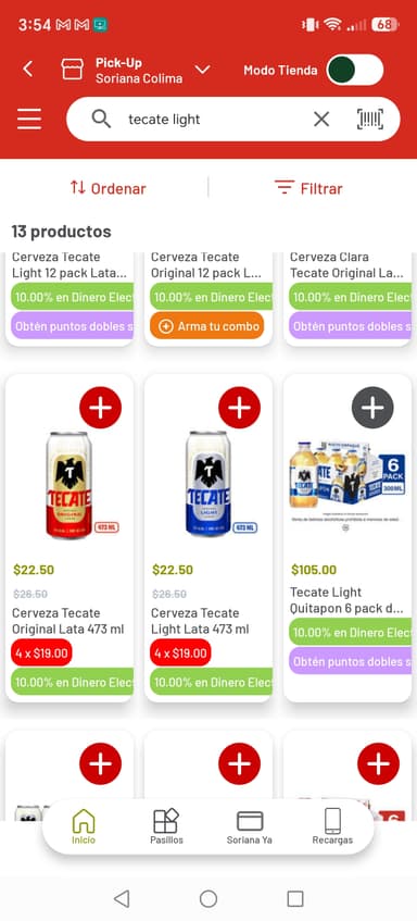 4x19 Tecate light y roja en soriana - Soriana