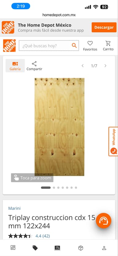 Home Depot: Tablon triplay 15mm - Home Depot