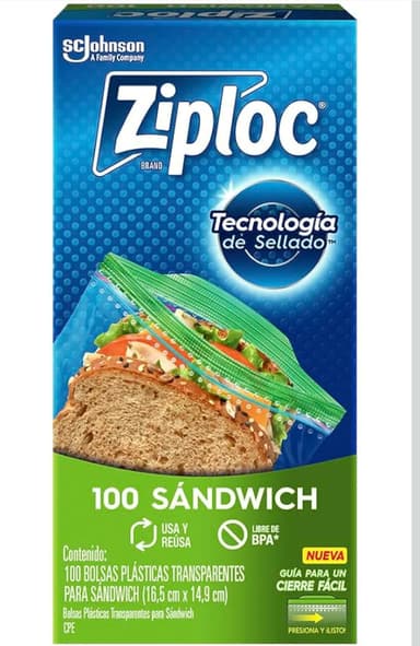 Amazon: Ziploc Bolsas Herméticas para Sandwich, 100 Bolsas - Amazon