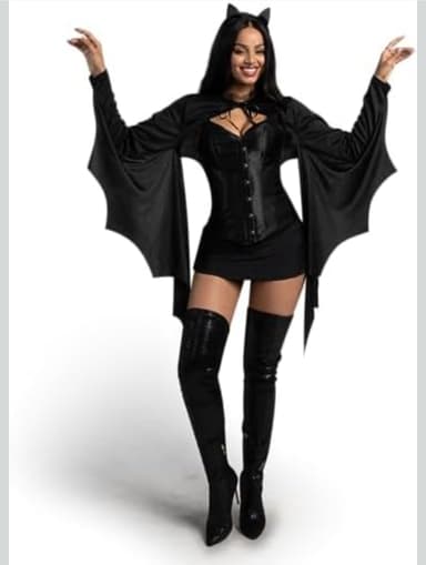 Amazon: Conjunto de disfraz de murciélago negro con diadema para mujer, capa de ala de murciélago para Halloween para adultos - Amazon