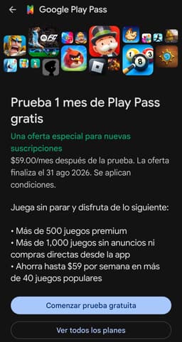 Google Play: 1 Mes Gratis de Play Pass (Usuarios Seleccionados)